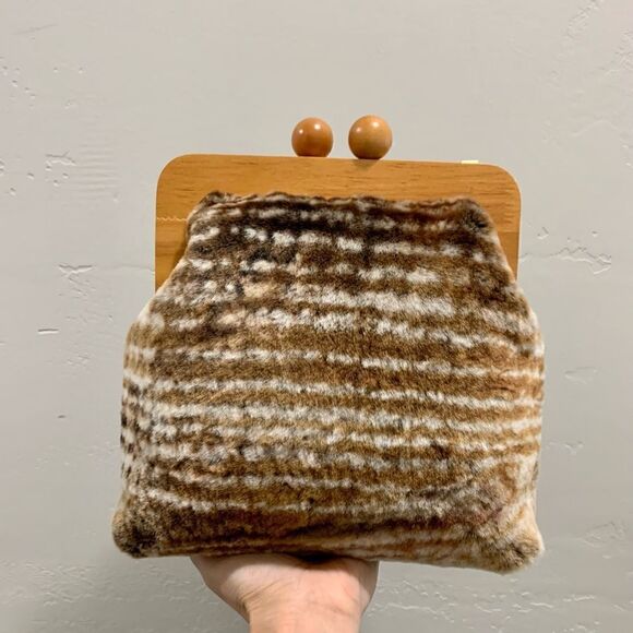 Handmade Genuine Shearling Wooden Frame Clutch/Shoulder Bag/Crossbody - Picture 2 of 15